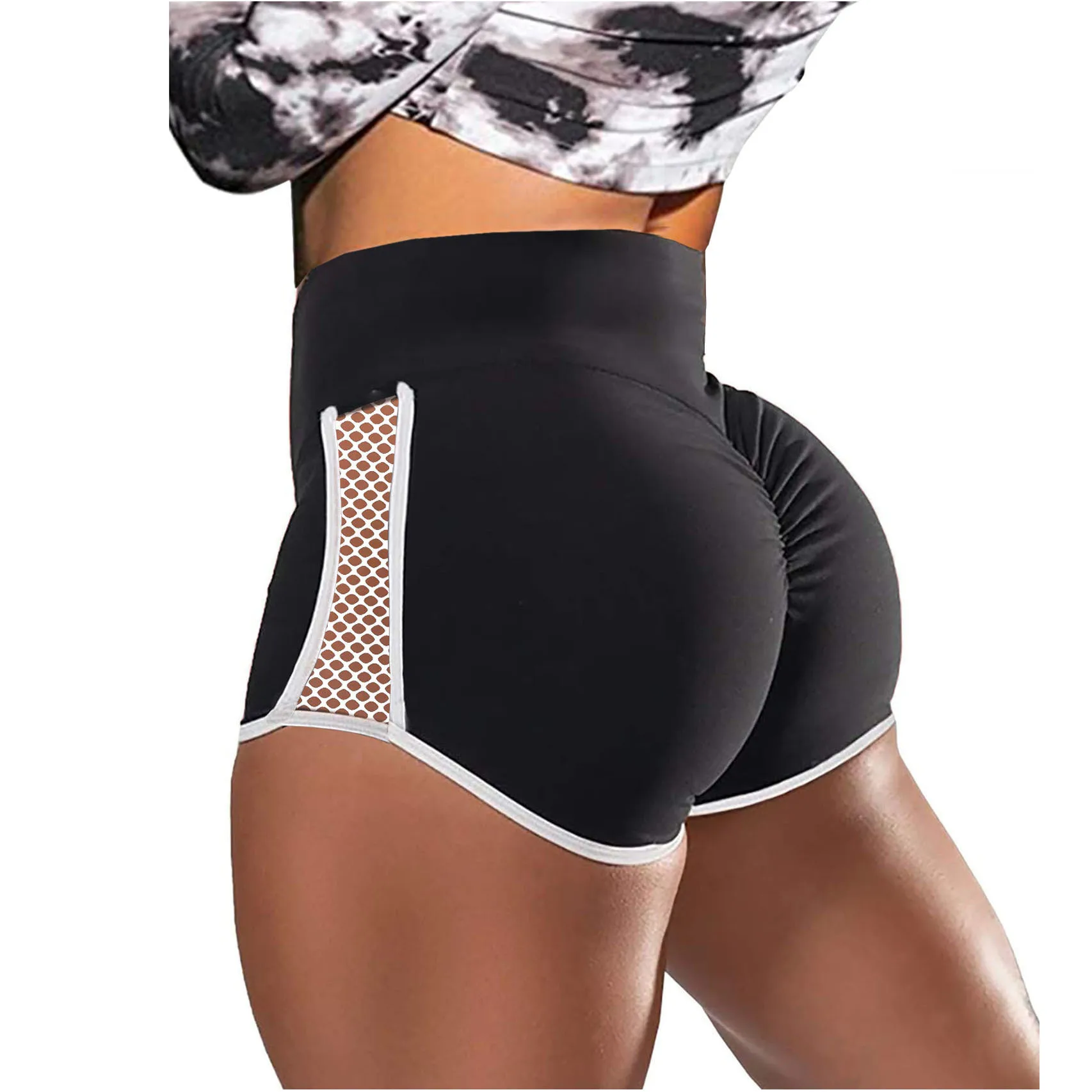 

High Waist Side Hollow Out Sport Shorts Women Stitching Stretchy Trousers Plus Size Slim Fit Black Short Pants Run Exercise Yoga