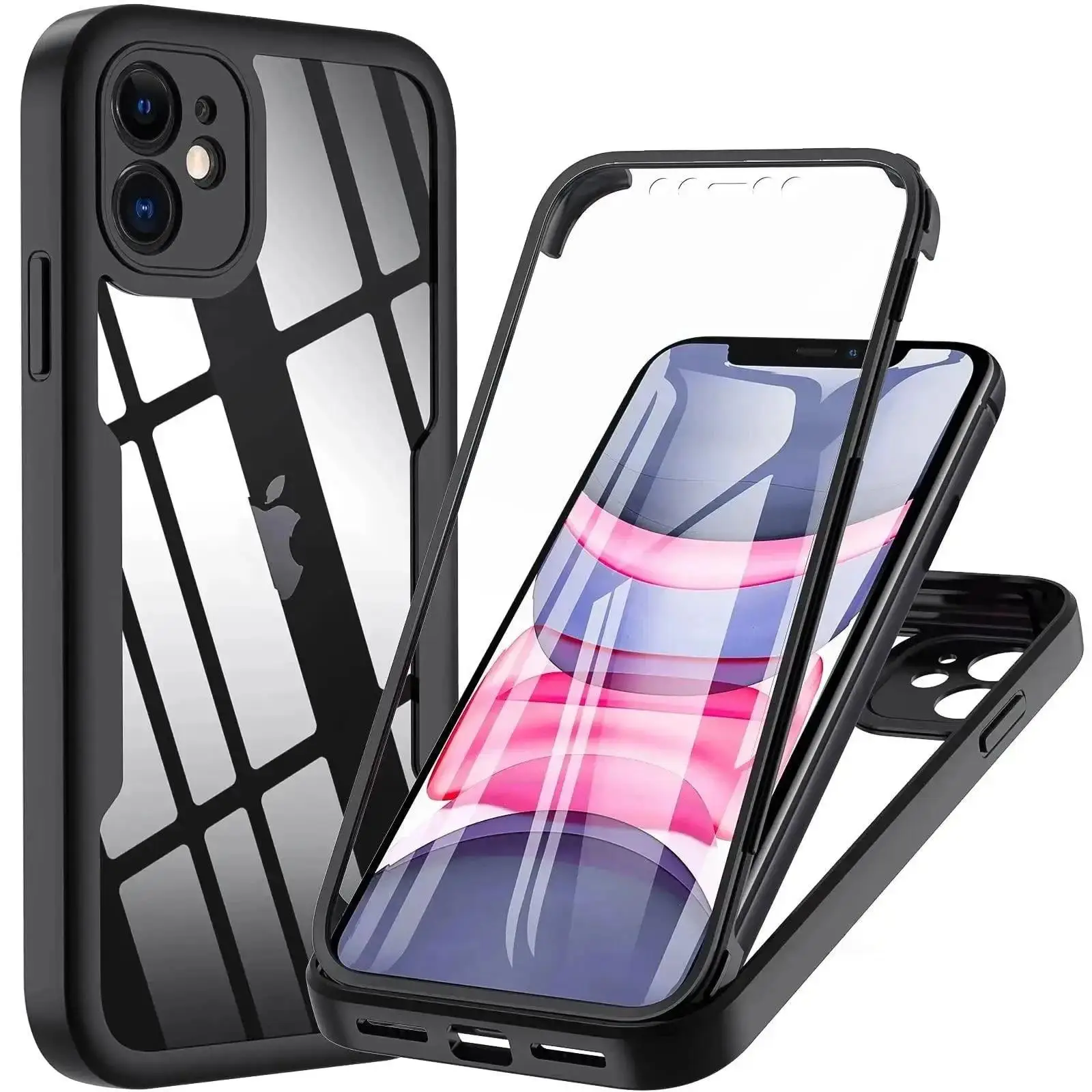 360 Full Body Front+Back Clear Case For iPhone 16 15 14 13 11 12 Pro Max XS X XR 7 8 Plus SE 2022 Silicone Shockproof Cover 1
