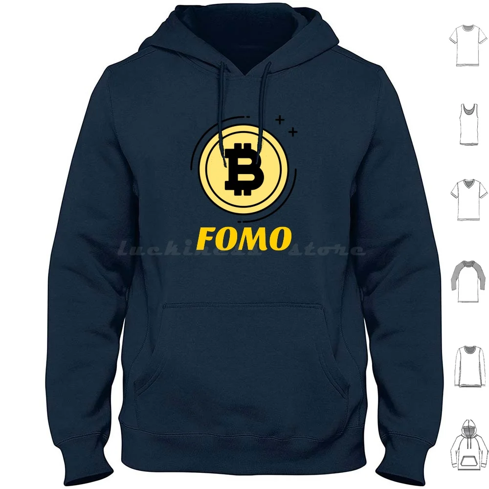 Fomo Bitcoin-Crypto Currency Bitcoin Dogecoin Ethereum Ripple Felpa Con Cappuccio Cotone Manica Lunga Fomo Bitcoin Crypto Currency
