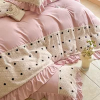 Korean Princess Style Chiffon Bedding Set 100% Cotton Elegant King Size Duvet Cover Set with Sheets Quilt Cover and Pillowcases 5