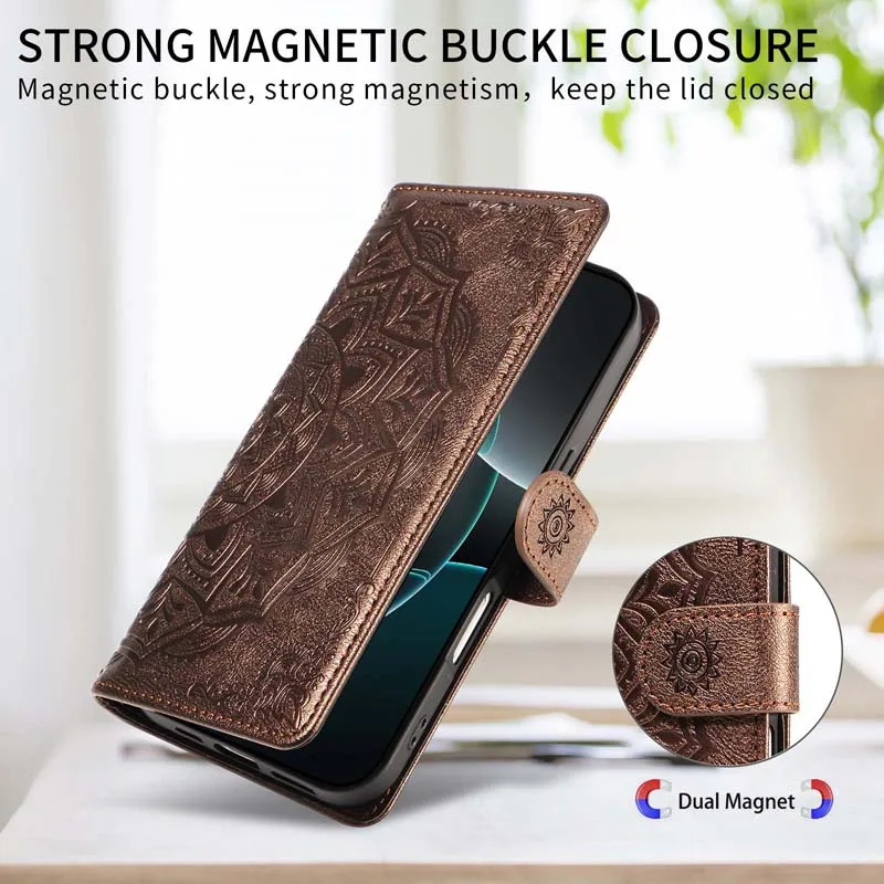 Leather Flip Wallet Phone Case - Sophisticated Design with Card Slots and Magnetic Closure