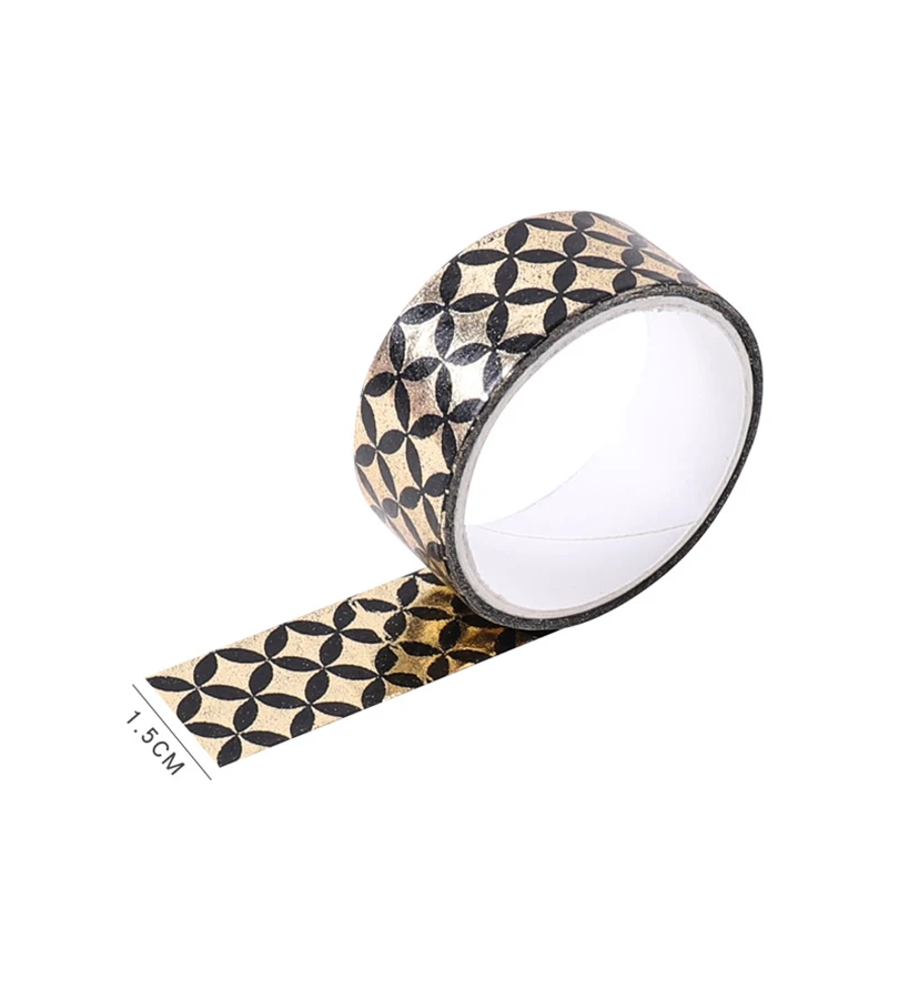 12Pcs Black Washi Tape Scrapbooking Supplies Gold Foil Masking Tape Diary Geometry School Supplies Cinta Adhesiva Decorativa 4
