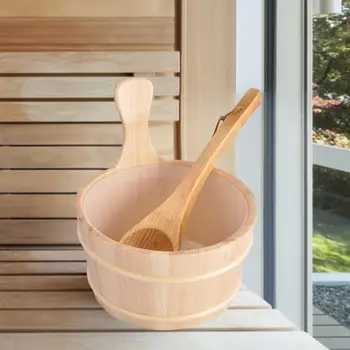 4L Natural Wooden Sauna Bucket with Ladle Home Beauty Personal Care 2