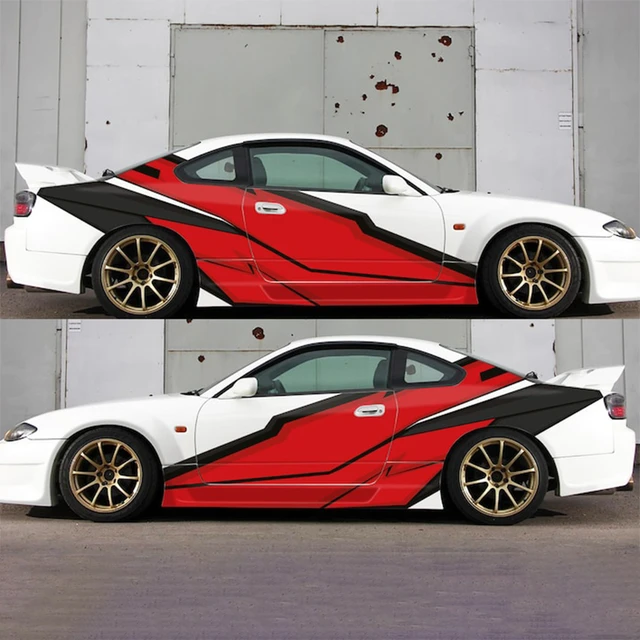 Auto Wrap Kunst Rot Auto Folie Tür Seite Aufkleber Full Body Aufkleber  Passt in Jede Auto Racing Seite Racing Gemalt Abbildung auto Aufkleber -  AliExpress