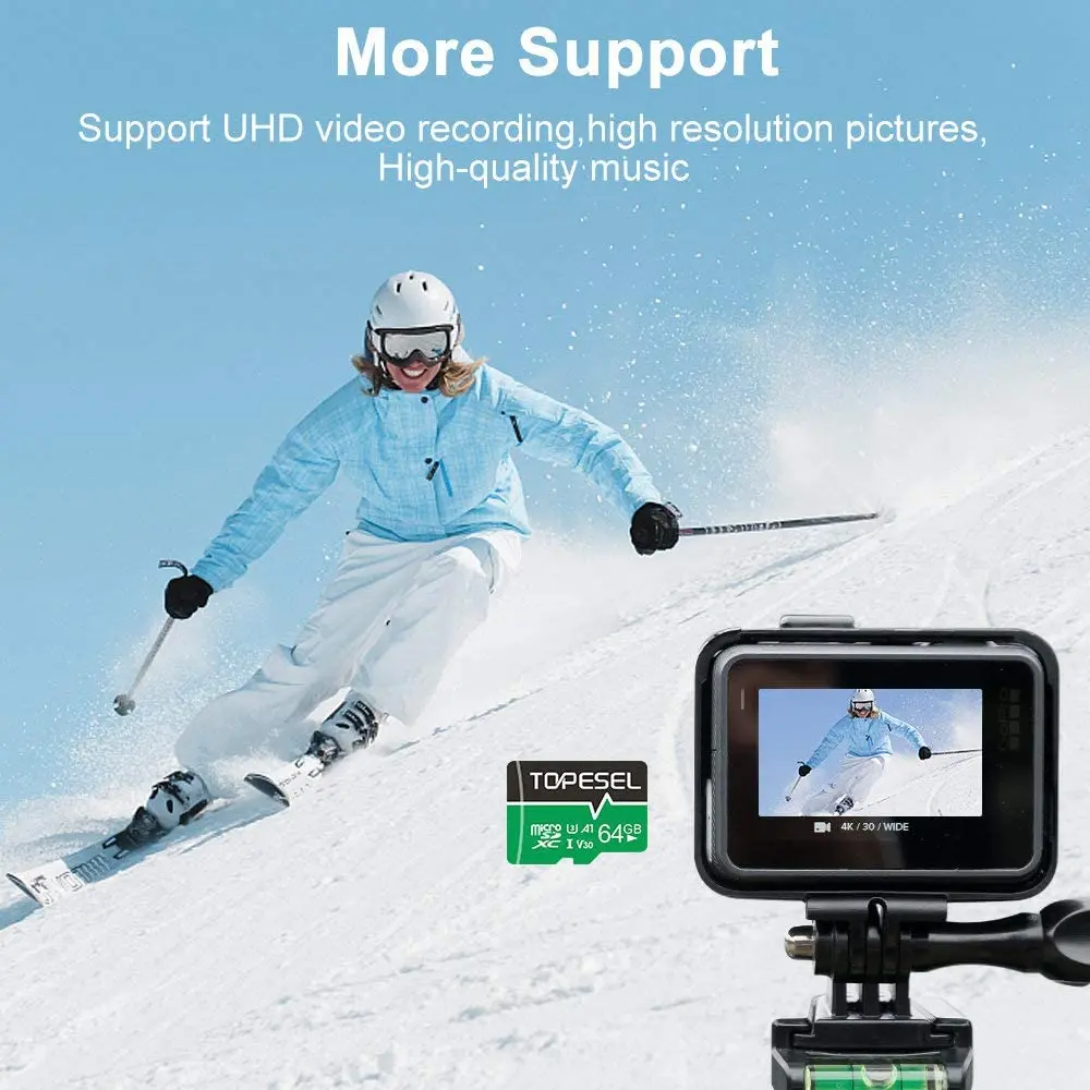 TOPESEL 마이크로 SD 카드 메모리 카드, V30 U3 클래스 10 마이크로 SDXC UHS-I TF 카드, 카메라, 드론, 대시 캠, 무료 SD 어댑터 포함