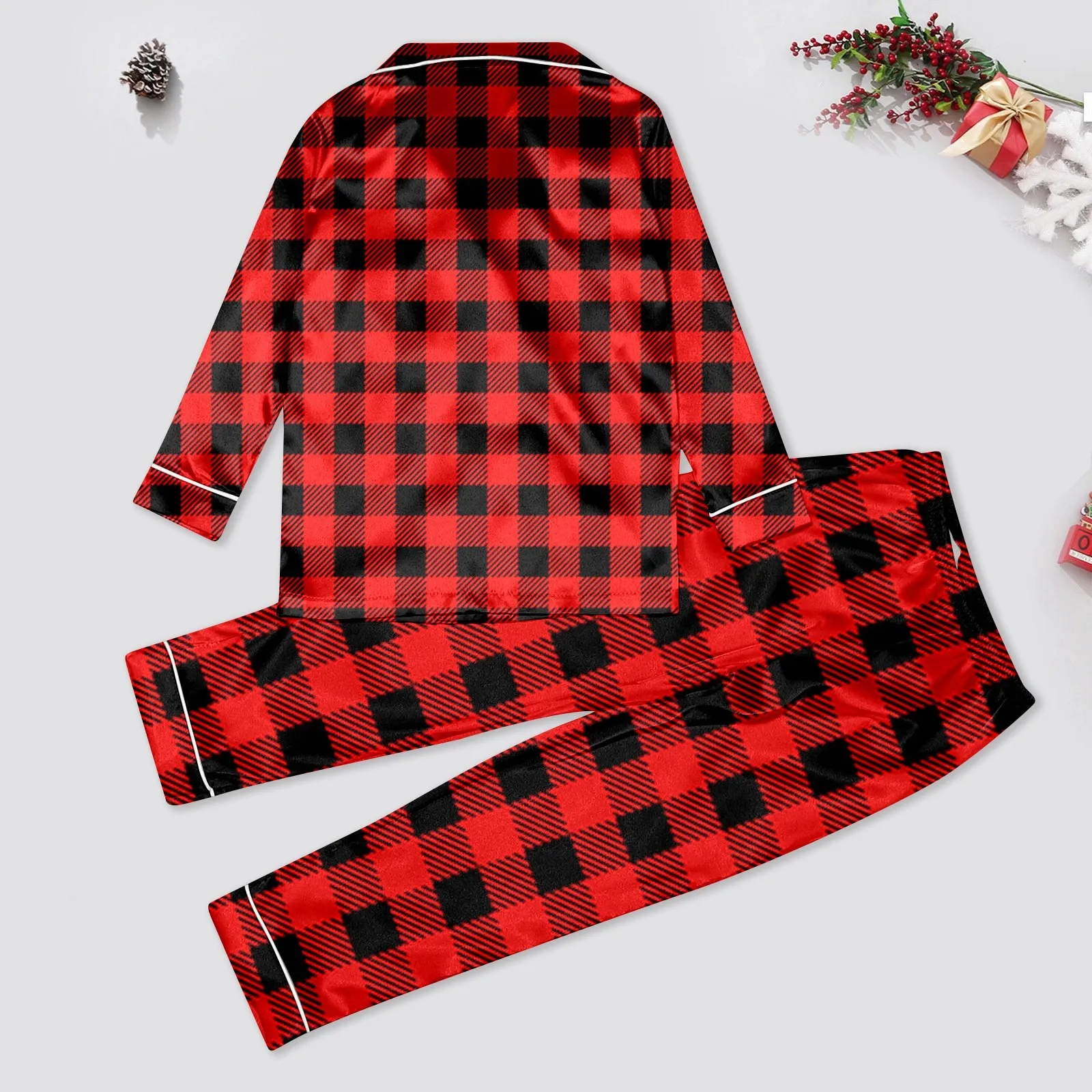 thumbnail image 5 of Conjuntos navideños a juego de alta calidad para la familia, pijamas con botones y estampado a cuadros, ropa de dormir de manga larga para el hogar, ropa de dormir con aspecto navideño, 5 of 5
