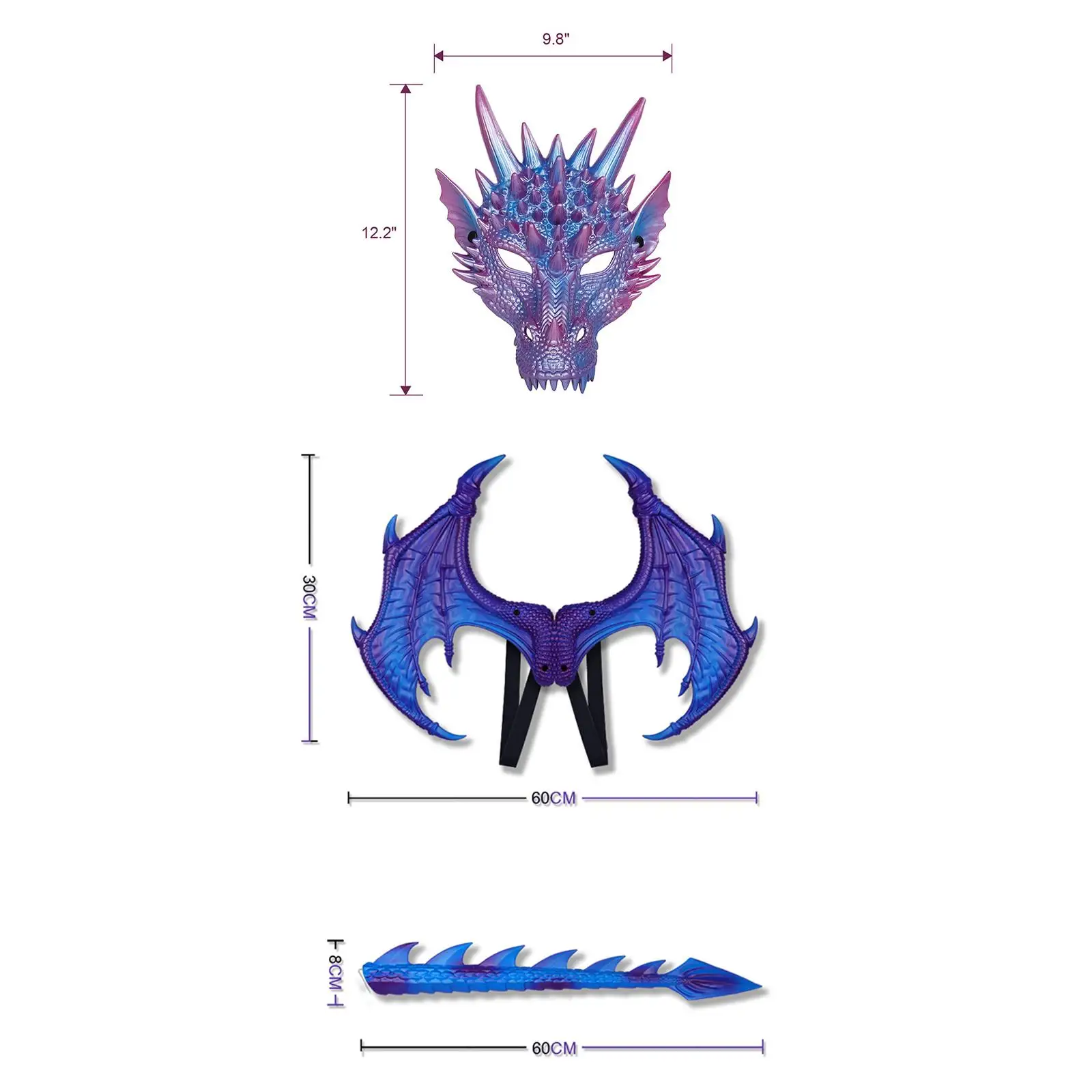 

Kids Dragon Costume Dinosaur Wings Tail Mask Pretend Play Cosplay for Nightclub Stage Performance Festival Carnivals Boys Girls