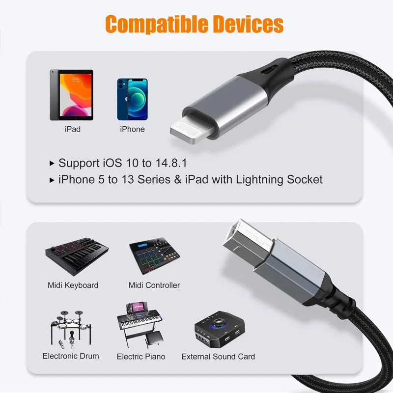 Lightning iPhone 14 iPad  MIDI  8    B USB ̺ -   Ǳ  ̽