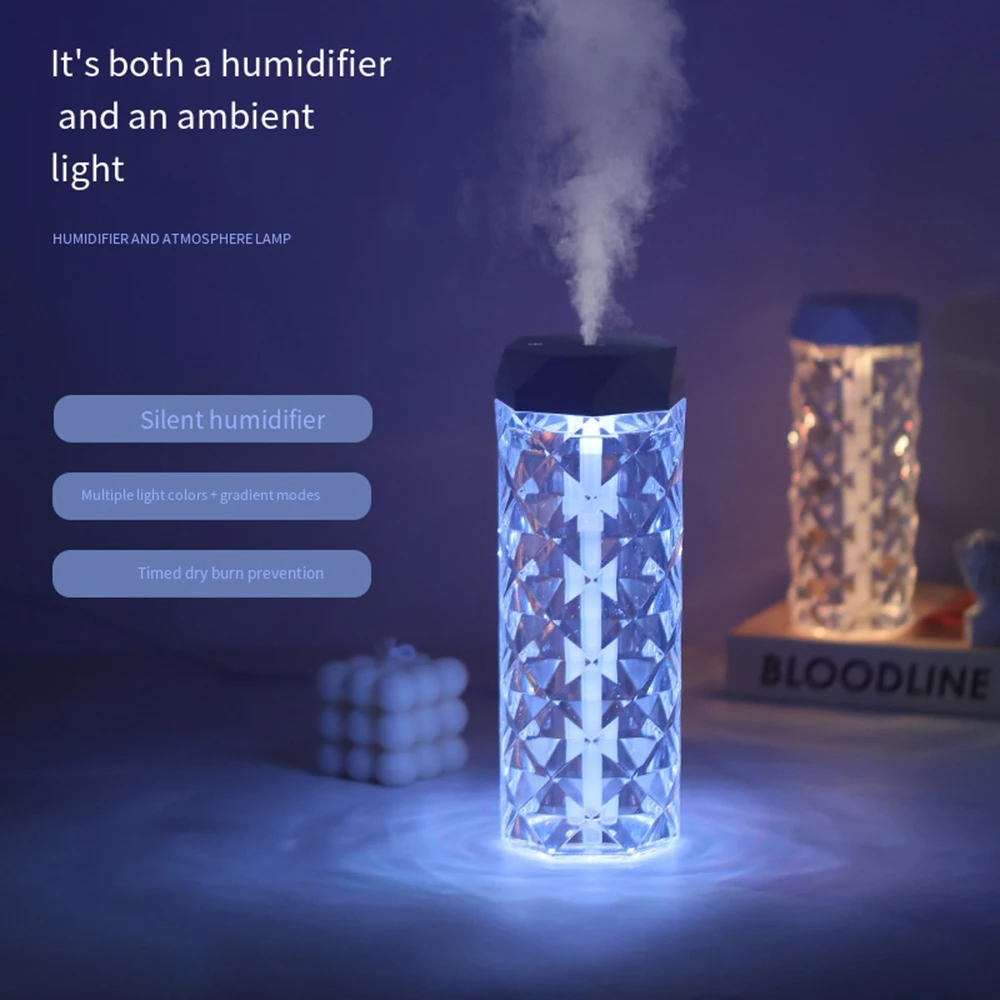 Mini Portable Aromatherapy Humidifier for Small Household Use with a Bright Rose Table Lamp