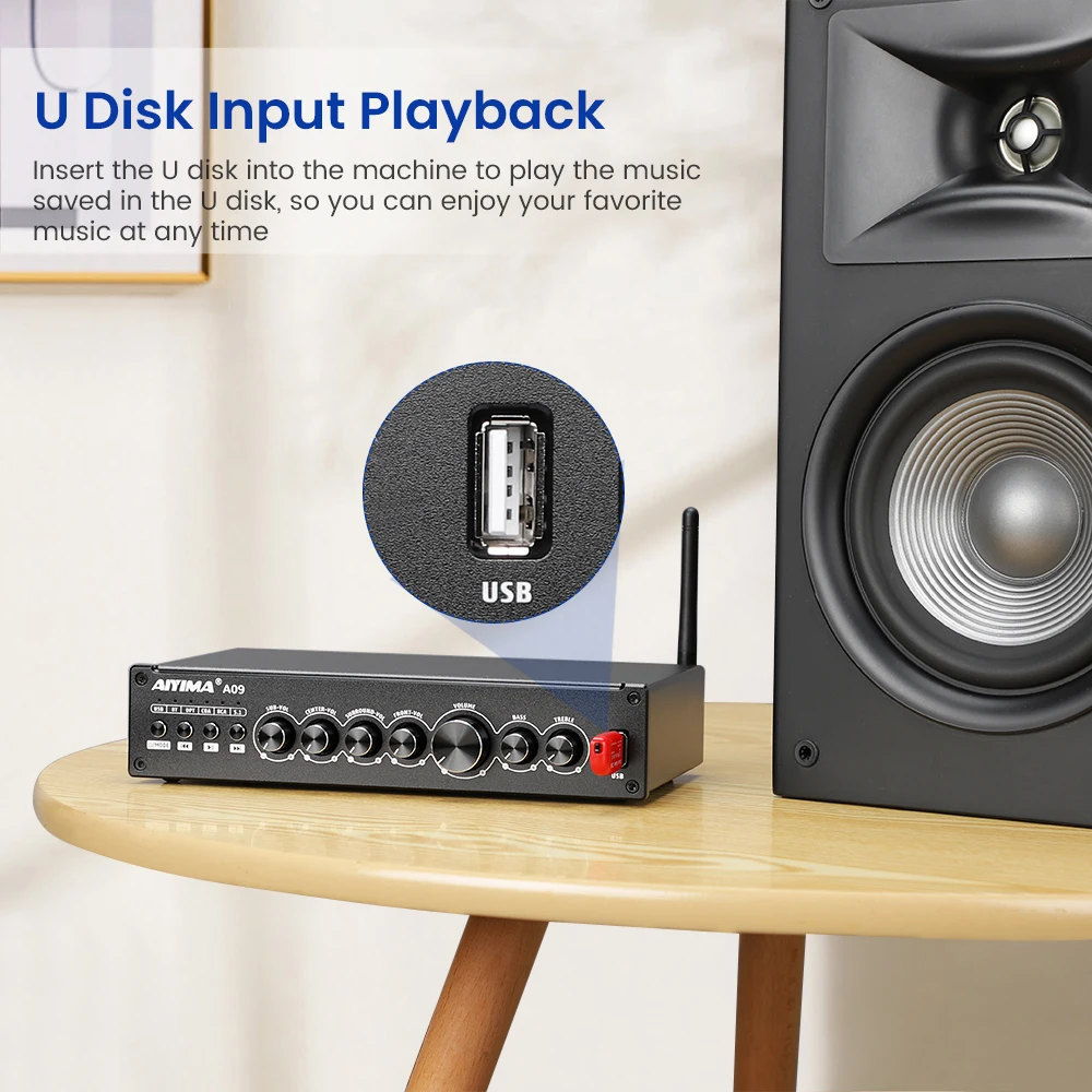 AIYIMA Upgrade A09 TPA3116 Power Amplifier HiFi Bluetooth 5.0 Subwoofer Amplifier 5.1 Surround Amplificador Home Audio Amp 50Wx6 5