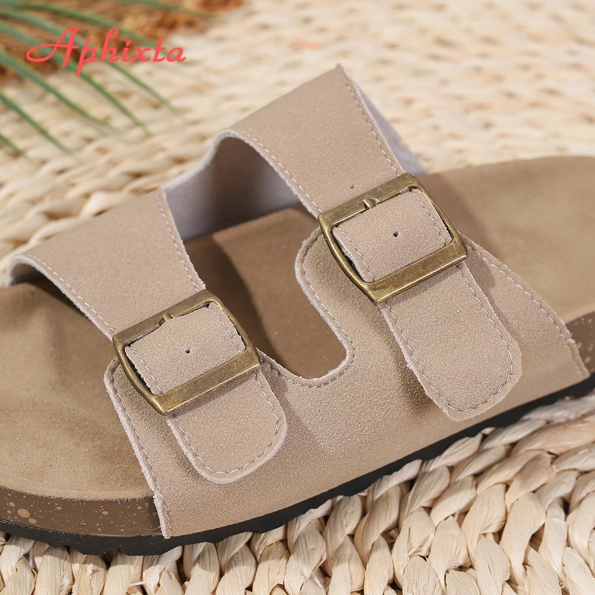 Aphixta Women Classic Slides Cork Clogs Slippers For Women Summer Beach Sandals Outdoor Suede Clogs Sandals Adjustable Buckle
