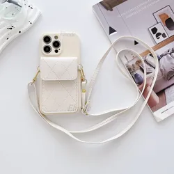 Luxury Leather Crossbody Lanyard Case with Stand and Card Holder - iPhone 13 (White gezi)