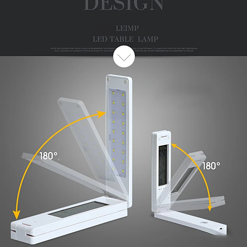 USB 접이식 터치 충전식 LED 책상 램프, 알람 시계 포함, 창의적인 영원한 달력, 다기능 공부 독서 침실