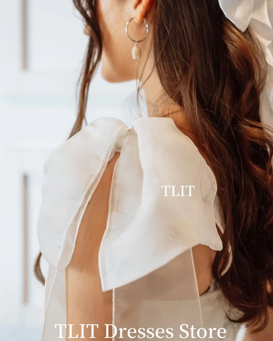 TLIT Sexy Mini Evening Dresses Photo Shoot 3D Bow Spaghetti Straps Sleeveless Satin Prom Gowns Ball Gown Party