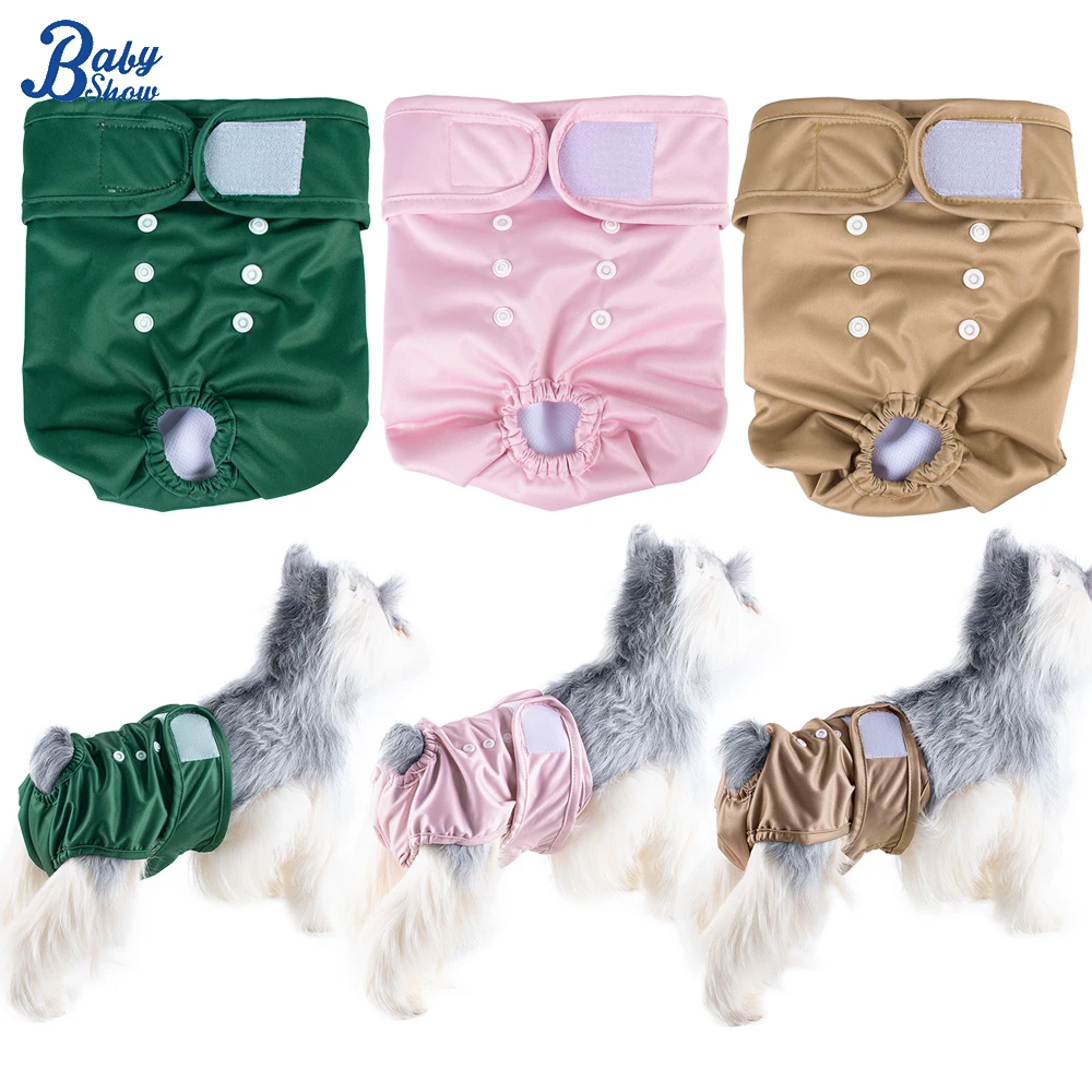1pc Reusable Female Dog Diapers Solid Color High Absorbent Doggie Puppy Nappies 5 Sizes Adjustable Pet Panties for Girl Dogs