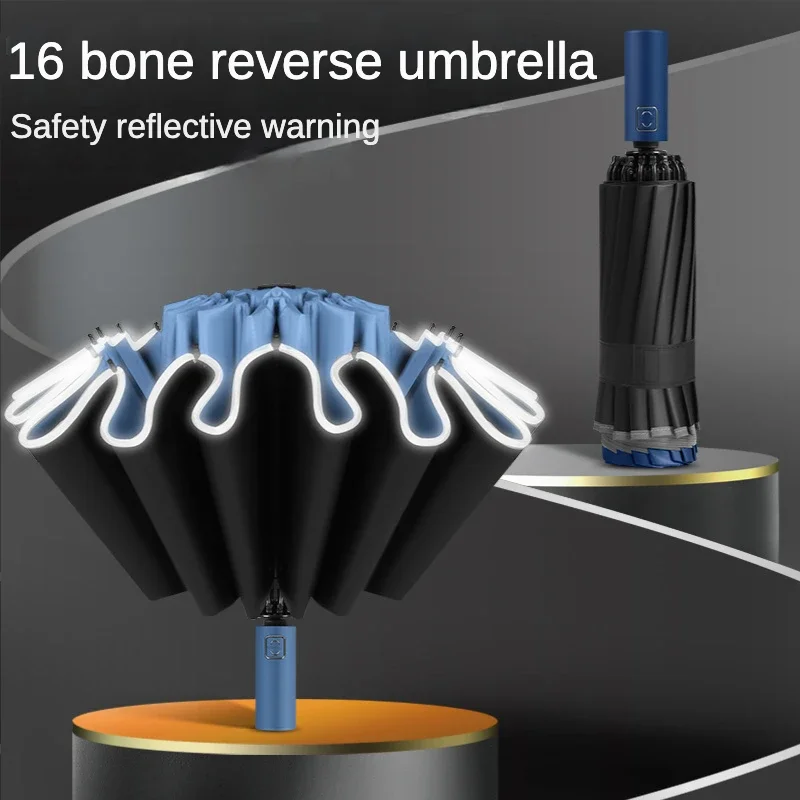 

Windproof 16 Bone Fully Automatic Folding Reverse Umbrella, Business Car Umbrella Rainproof Large Vinyl Sun Protection Umbrellas