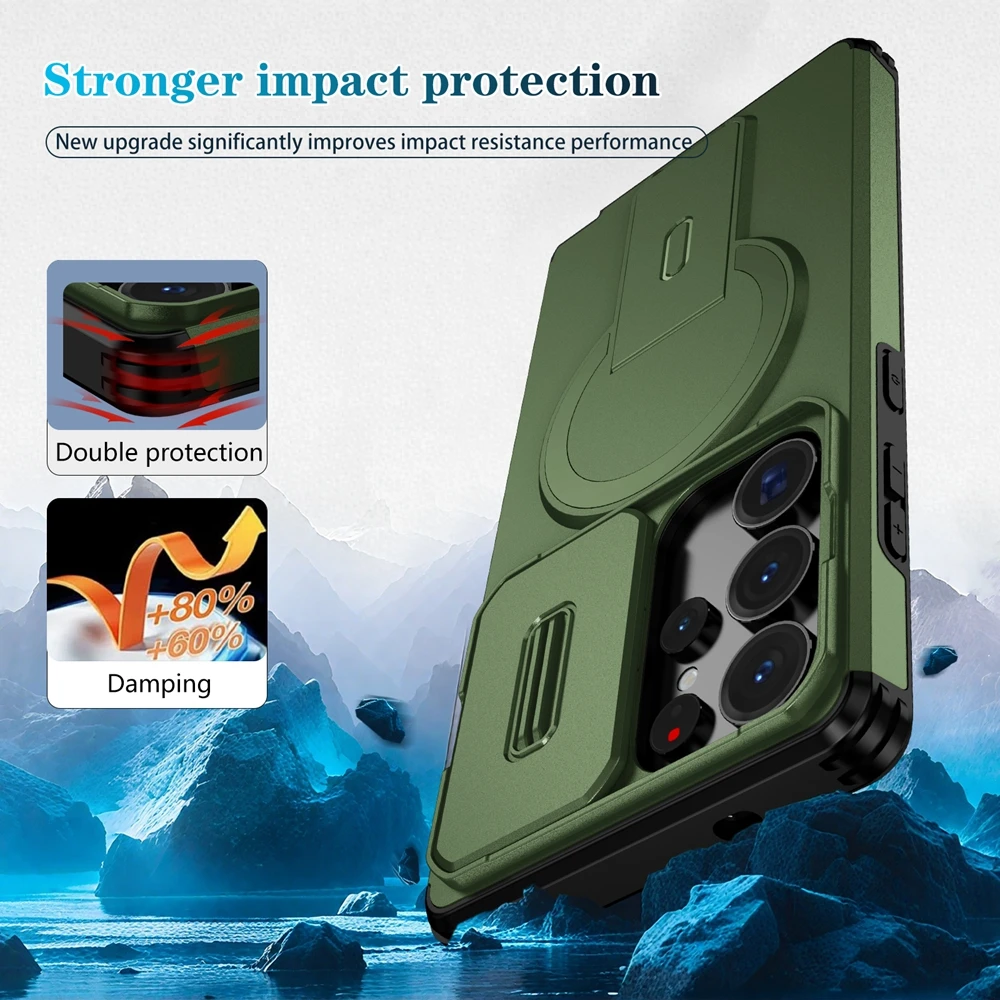 Durable Magnetic Wireless Charging Armor Case with Shockproof Bracket