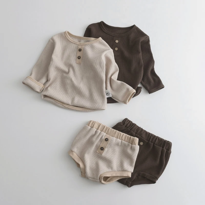 Melario Baby Boy Girl Clothes Set Autunno 0-2Y Baby Cotone Organico Girocollo Manica Lunga Top + Pantaloncini Pp 2 Pezzi Set Neonato