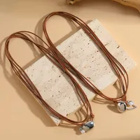 Ethnic Style Vintage Round Pendant Necklace for Women Bohemian Style Beaded Leather Cord Party Birthday Jewelry Gifts for Wife 3