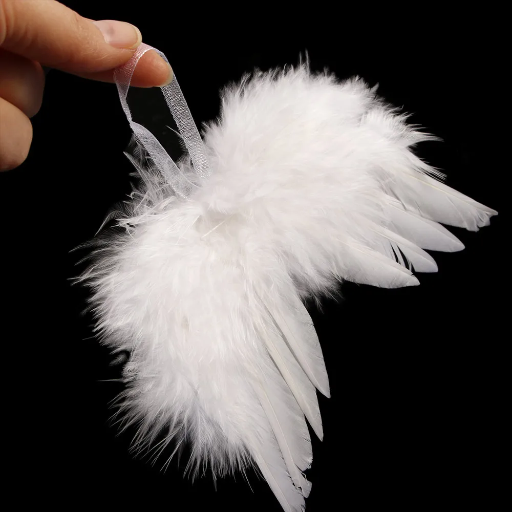 10PCS White Christmas Angel Feather Wings Pendant Christmas Tree Decoration Barbie Costume Home/Party/Wedding Hanging Ornaments