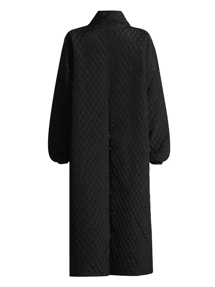 BPN Casual Solid Parkas For Women V Neck Long Sleeve Patchwork Pockets Minimalist Oversize Winter Coats Female Fashion New 2024