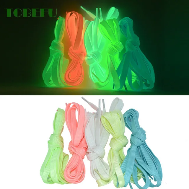 TOBEFU One Pair 120CM Luminous Shoelaces Glow In The Dark Night Color Fluorescent Flat Sneakers Canvas Shoe Laces 5