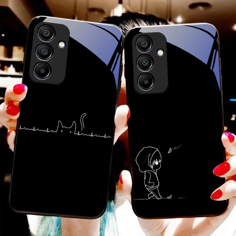 Adorable White Line Cat Glass Phone Case