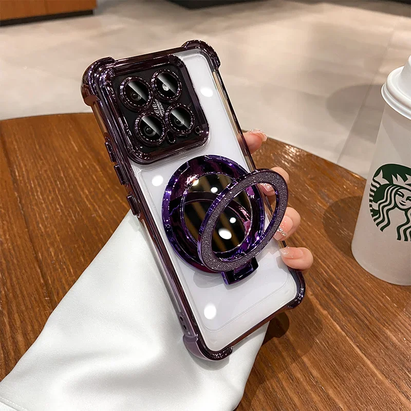 Glitter Mirror Magnetic Stand Holder Shockproof Silicone Phone Case with Plated Finish