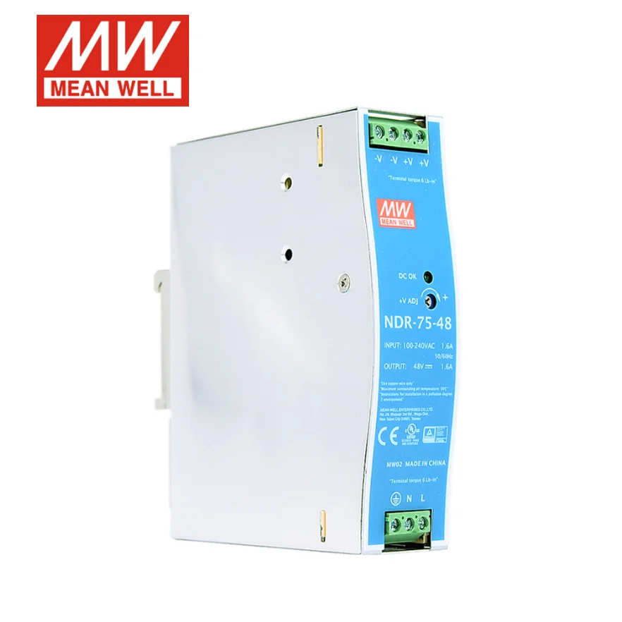 MEAN WELL EDR-75 단일 출력 스위칭 전원 공급 장치, 12V, 24V, 48V