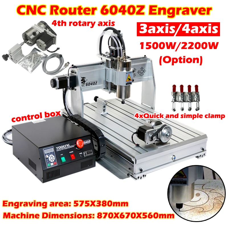

CNC Router 6040Z Metal Engraver Engraving Carving Milling Machine 3axis 4axis 1500W 2200W For PVC ABS PCB Wood Aluminum Cutting
