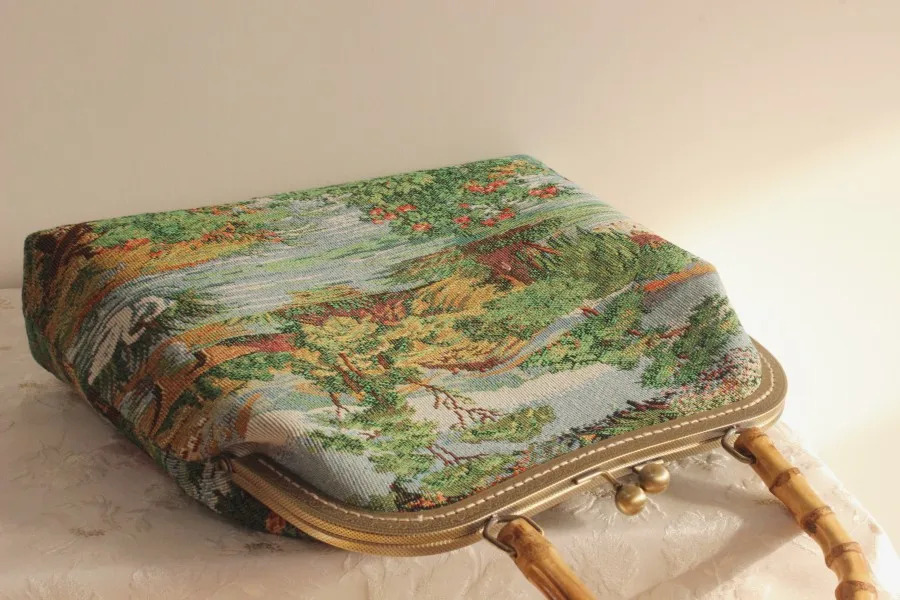 Lost in Vintage French Tapestry Figural Purse Aubusson