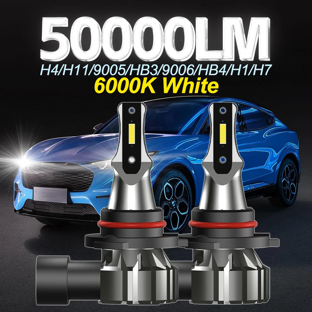 2Pcs 50000LM H7 Car Fog Light H4 Bulbs H1 H8 H9 H11 9005 HB3 9006 HB4 Super Bright CSP Chip LED Headlight 6000K 12V All-in-one