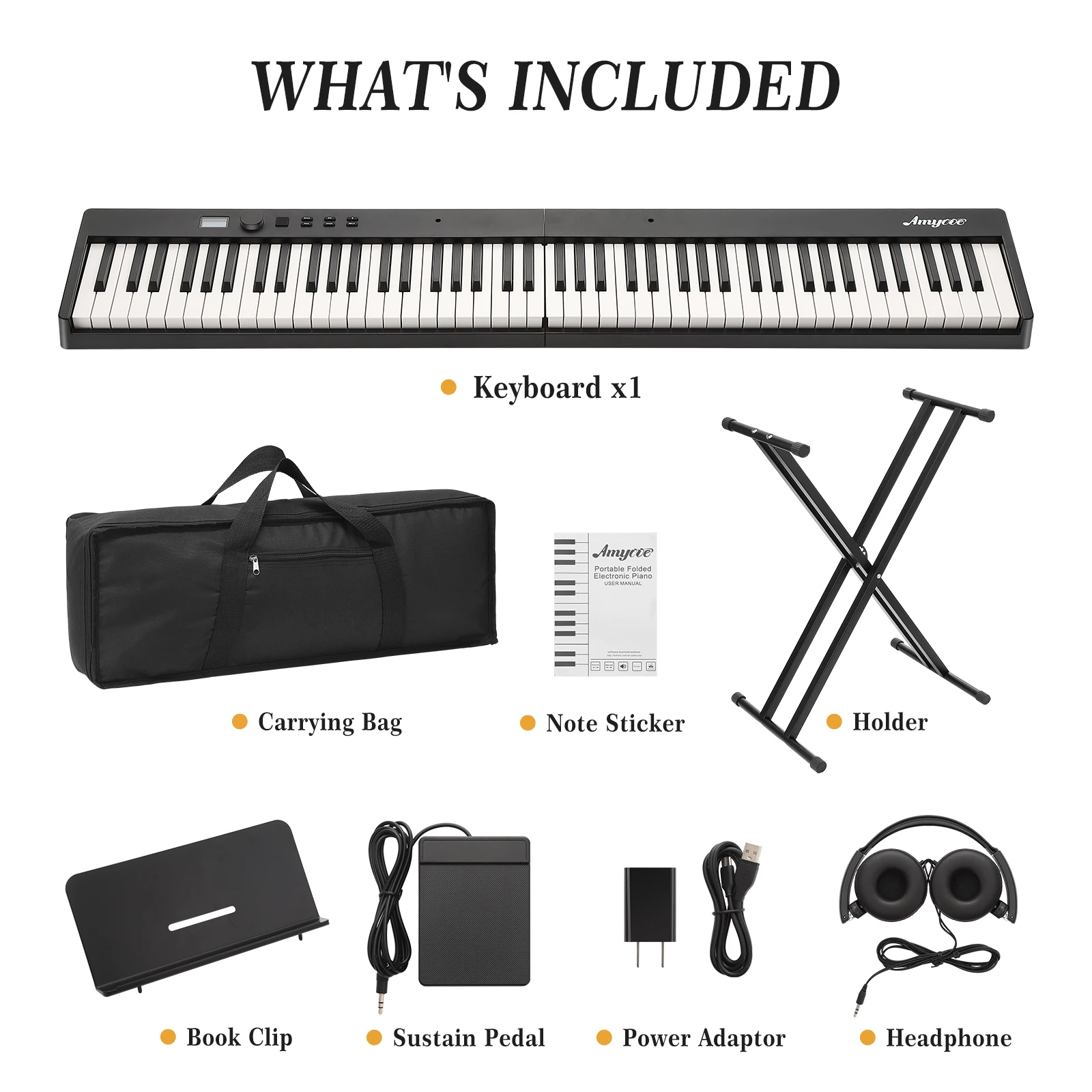 Digital Piano 88-Key Touch-Sensitive Keyboard Full-Size Electronic Piano With a Foldable Keyboard Power Adapter and Carrying Bag