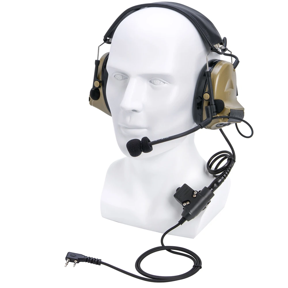 U94 PTT+brown Tactical Headset and Noise Reduction Hearing Protection Shooting Headphone for Baofeng Kenwood HYT TYT Baofeng u94 ptt brown tactical headset and noise reduction hearing protection shooting headphone for baofeng kenwood hyt tyt baofeng