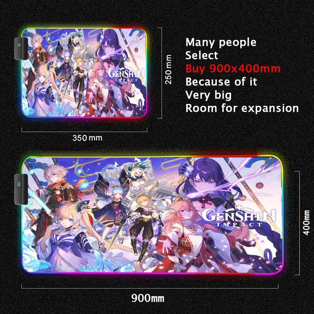 

RGB Paimon Genshin Impact Mousepad 90X35 Kawaii Computer Gaming Accessiores Mouse Pad L 60X30 Mause Pad LED Backlit Mat Mausepad