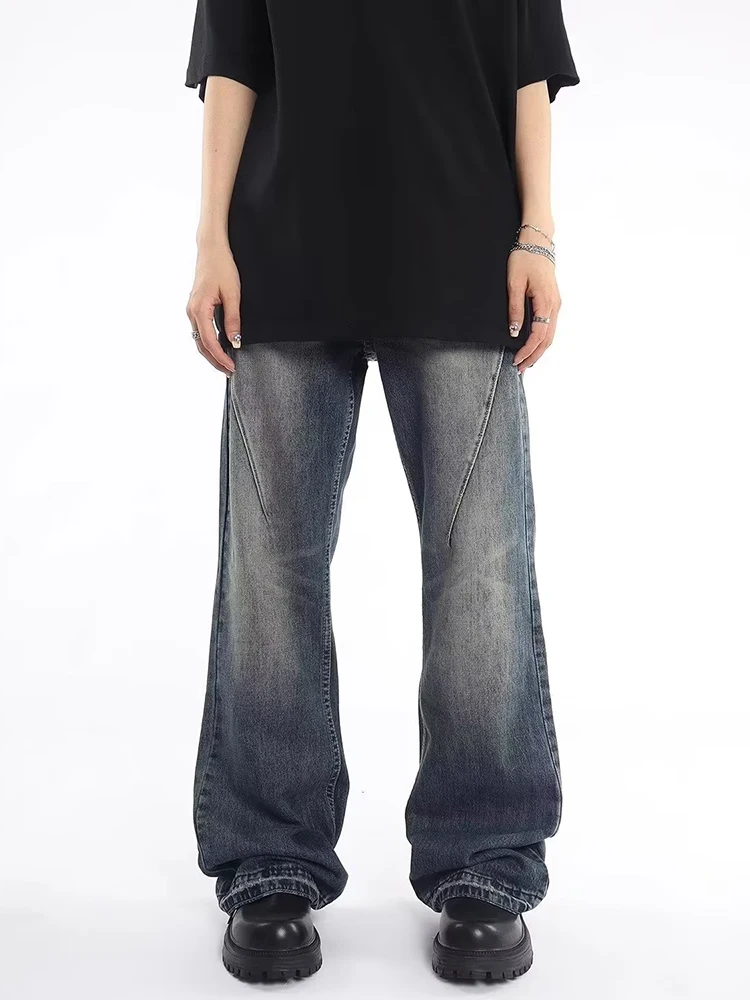 

YIHANKE American -style High Street Water Washing Y2K Jeans Men's Autumn Retro Stitching Loose Casual Long Pants Y2k Pants