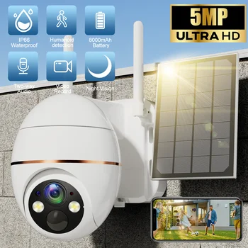무선 PIR 인간 추적 CCTV HD 야외 방수 PTZ 감시 IP 카메라, 5MP 태양광 와이파이 카메라, 8000mAh 배터리, 5 배 줌
