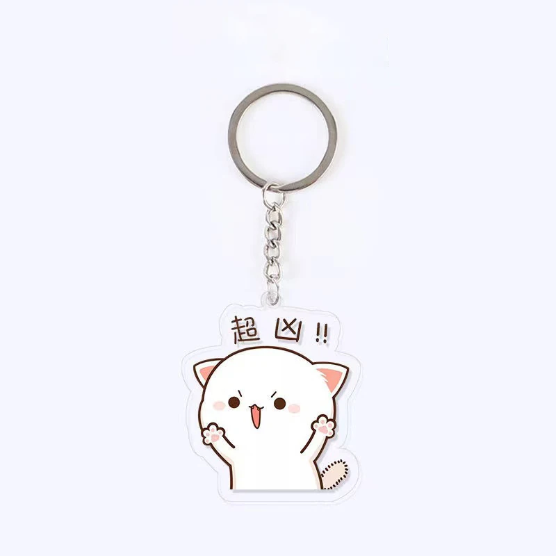 10pcs/lot Mitao Cat Acrylic Keychain Cute Couple Peach Cat Schoolbag Ornaments Cat Surrounding Stand Pendant Charm Keyring Gift