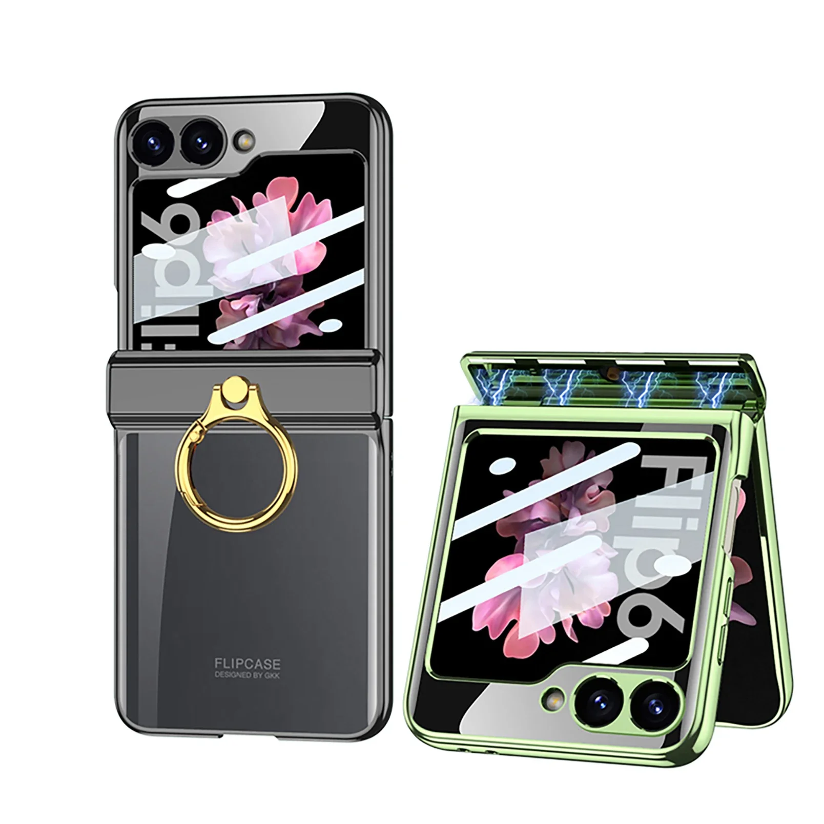 Luxury Magnetic Hinge Ring Holder Transparent Plating Acrylic Case with Screen Protector