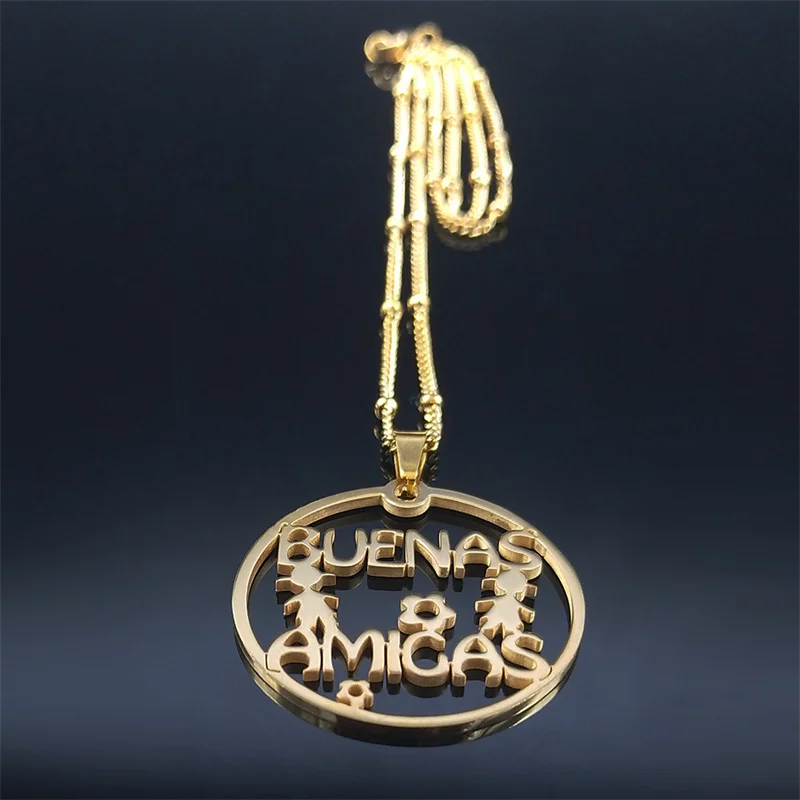 Spanish BUENAS AMIGAS Stainless Steel Flower Good Friends Charm Necklace  Women Gold Color Friendship Necklace Jewelry NLK15S07 - AliExpress