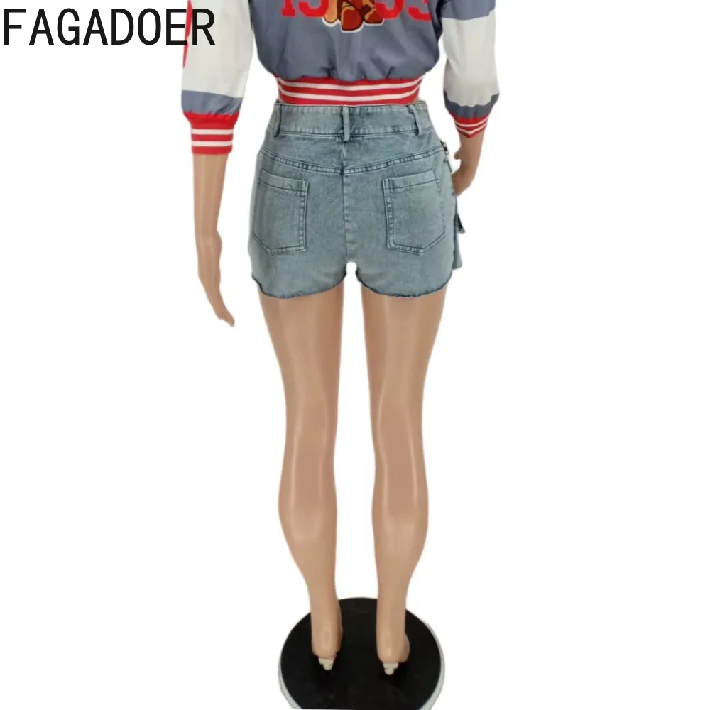 FAGADOER Blue Fashion Y2K Irregular Denim Shorts Women High Waisted Button Jean Shorts Casual Female Solid Cowboy Bottoms 2023