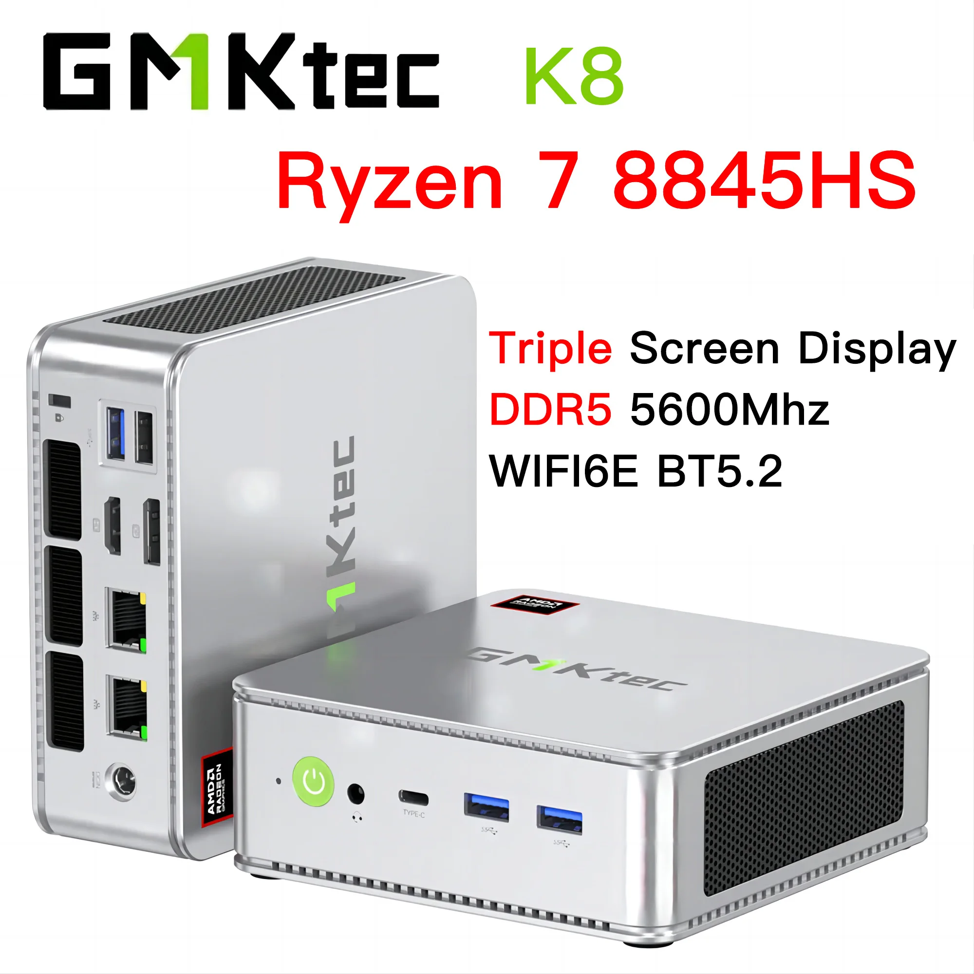 GMKtec K8 미니 PC 게이머 컴퓨터, 라이젠 7 8845HS, 윈도우 11 프로, DDR5 5600Mhz, PCIe4.0, Nvme SSD, 와이파이 6, BT5.2