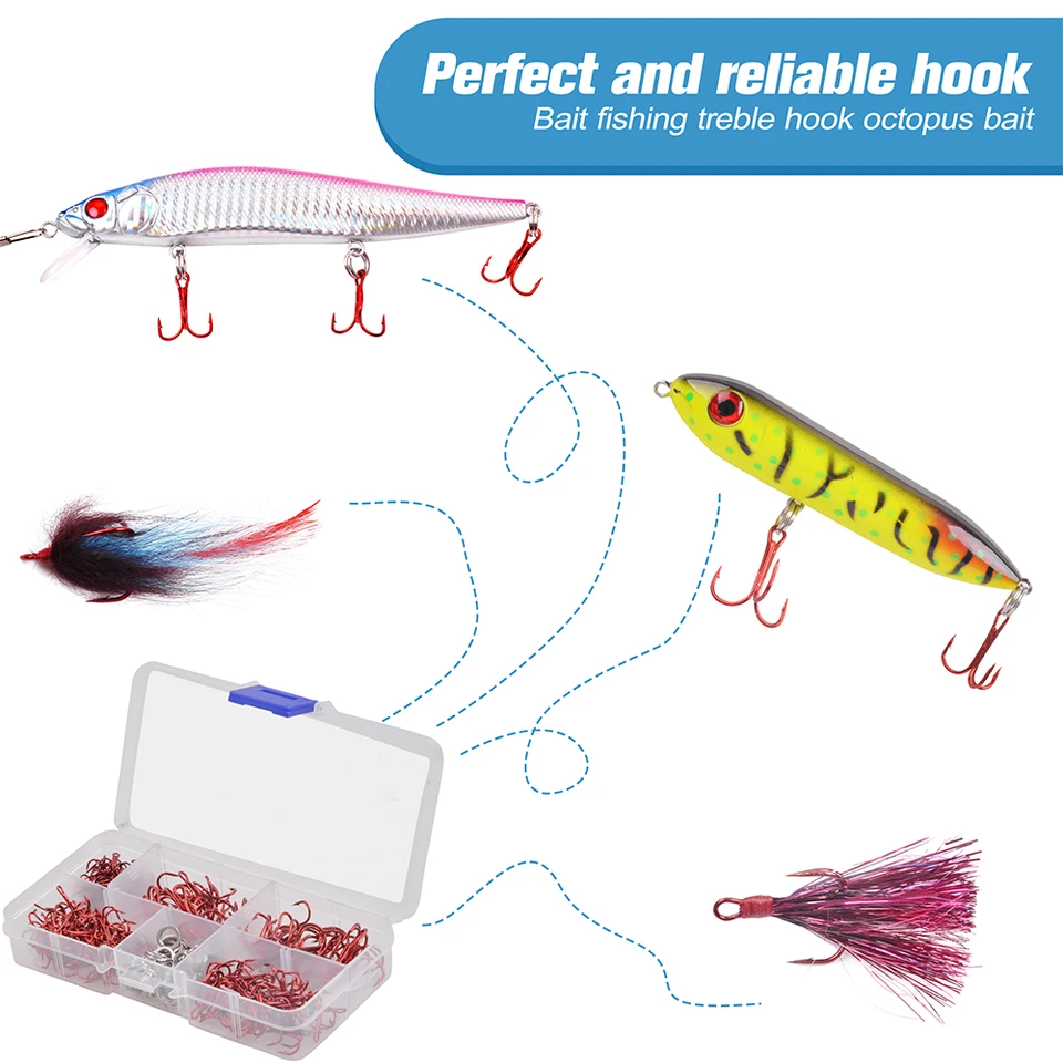 Kit De 110 Hameçons Triples En Acier Carbone - Tailles Assorties #4 à #14 Pour Leurres Et Pêche