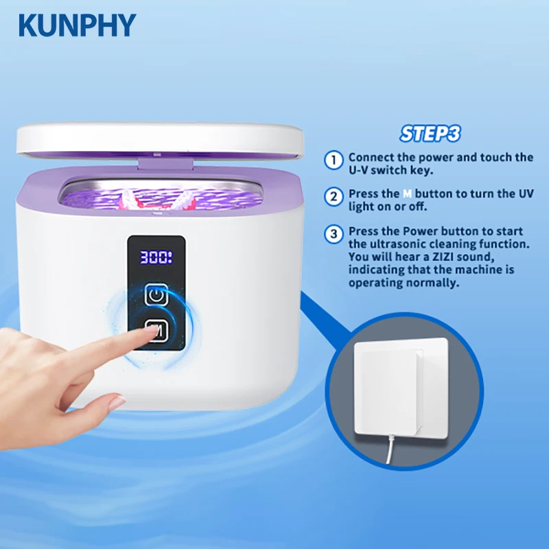 KUNPHY Portable Mini Household Dental Pod Ultrasonic UV Cleaner Machine for Dentures Aligner Retainer Whitening Trays Ring 1