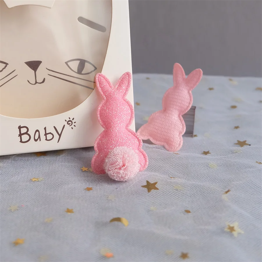20Pcs/Lot 5*3cm Cute Shiny Rabbit Pads Patches Appliques For Craft Clothes Sewing Supplies DIY Hair Clip Accessorie Hat Patches