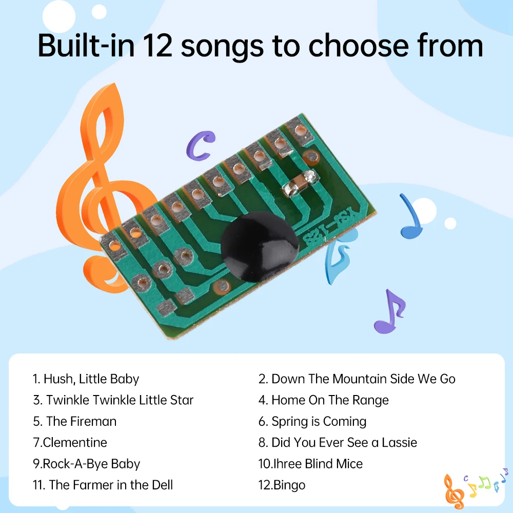 10PCS 12 Children's Songs Music Module 12 English Music with LED Scintillation Module