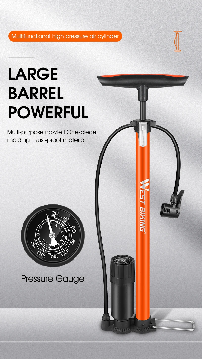 WEST BIKING 160PSI pompe à Air de vélo avec jauge Schrader Presta vtt vélo de route balle haute pression gonfleur de pneu pompe de cyclisme en acier  18