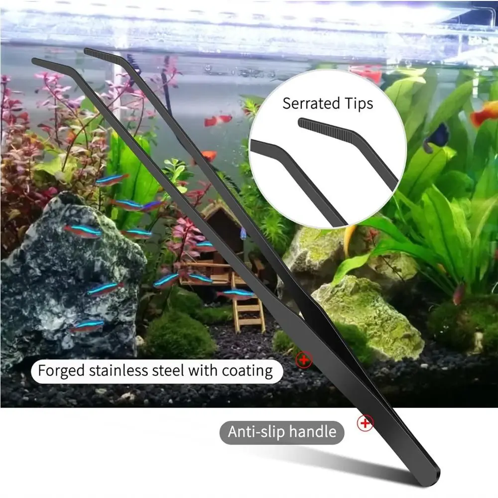 Edelstahl-Aquarienpinzette, lang, gerade und gebogen, rutschfest, langlebige Aquarienzange für Pflanzenreinigung – Detail 5