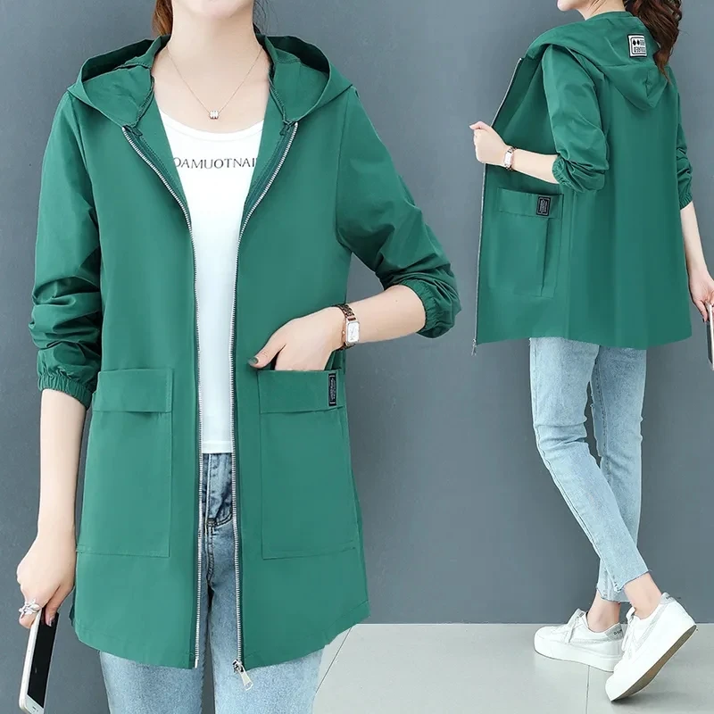 

Large Size Womens WIndbreakers 2023 Spring Summer Trench Coat Female Casual Hooded Outwear Women Long Sleeve Jacket Tops 4XL New