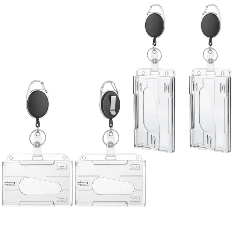 Transparent Double Cards Slots ID Tag Badge Holder Badge Reel 2 Cards Storage Organizer Employee Pass Work Card Case Sleeve badge holder retractable badge reel